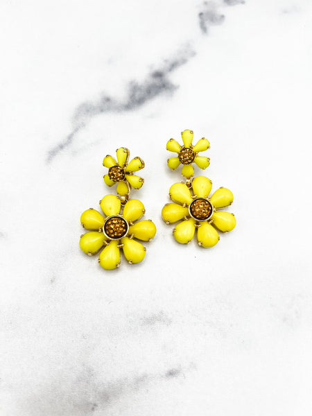 Yellow Exaggerated Flower Decor Hoop Earrings Bohemian - Temu